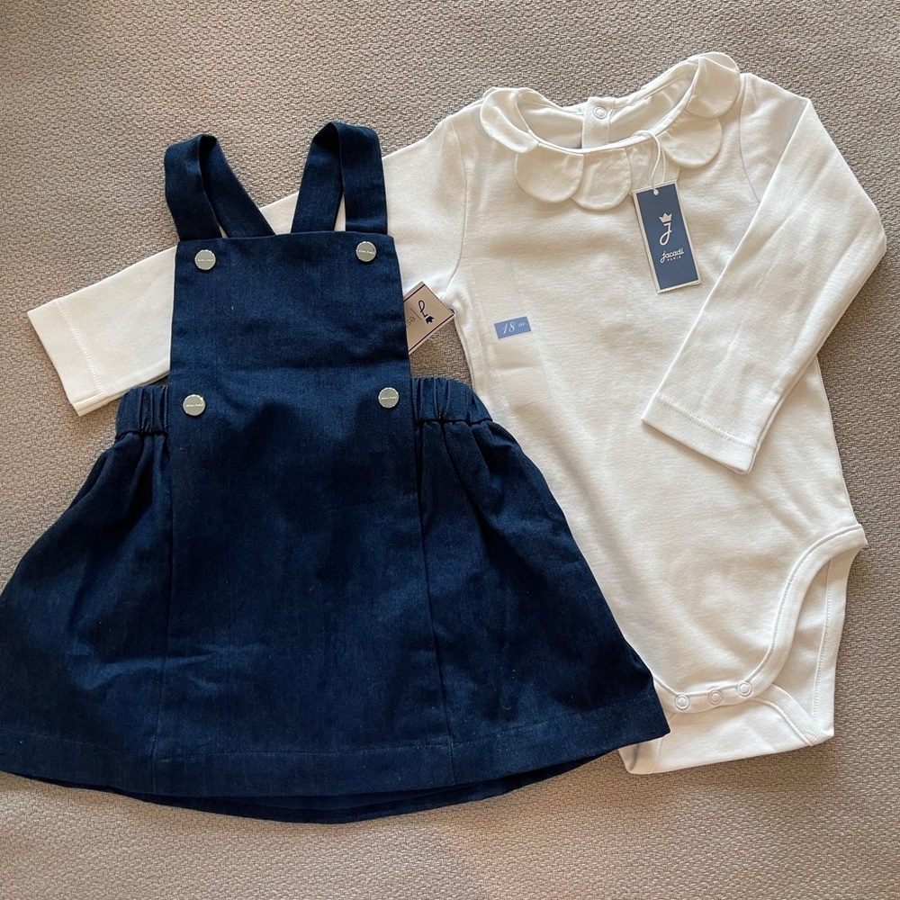 Jacadi Denim Pinafore and Petal Collar Bodysuit